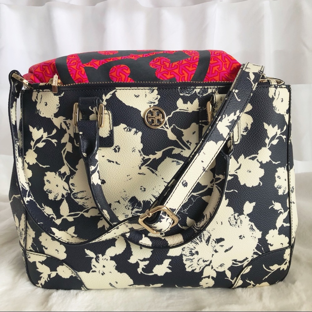 Tory Burch Robinson Small Double Zip Tote Navy